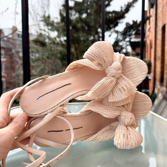 New Loeffler Randall Camellia Pleated Bow Heels Shoes Pearl Womens 7 - Picture 9 of 15